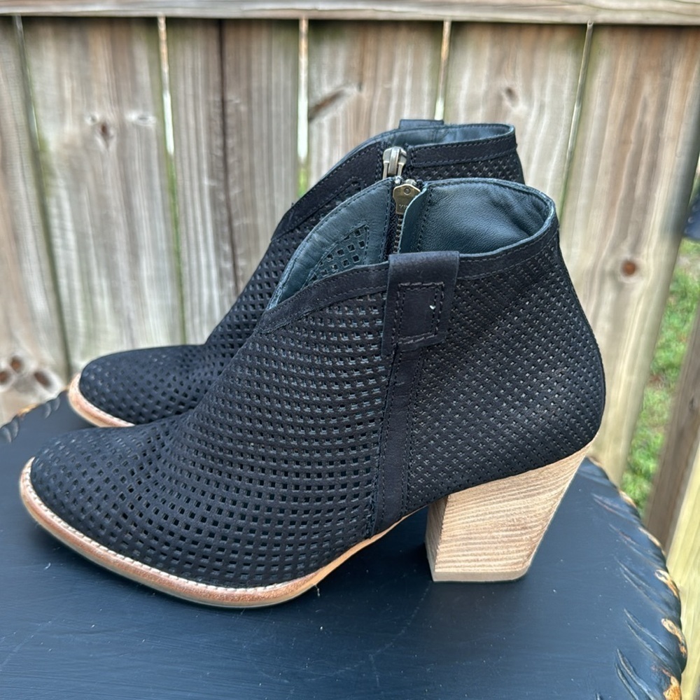 Paul Green Black Bonzai Lattice Nubuck Leather Heeled Booties, UK 5/US 7.5 - Picture 4 of 7